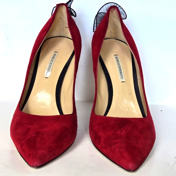 NICHOLAS KIRKWOOD Red Suede Animal Print Pumps Size 40 Very Good Condition - Picture 2 of 8